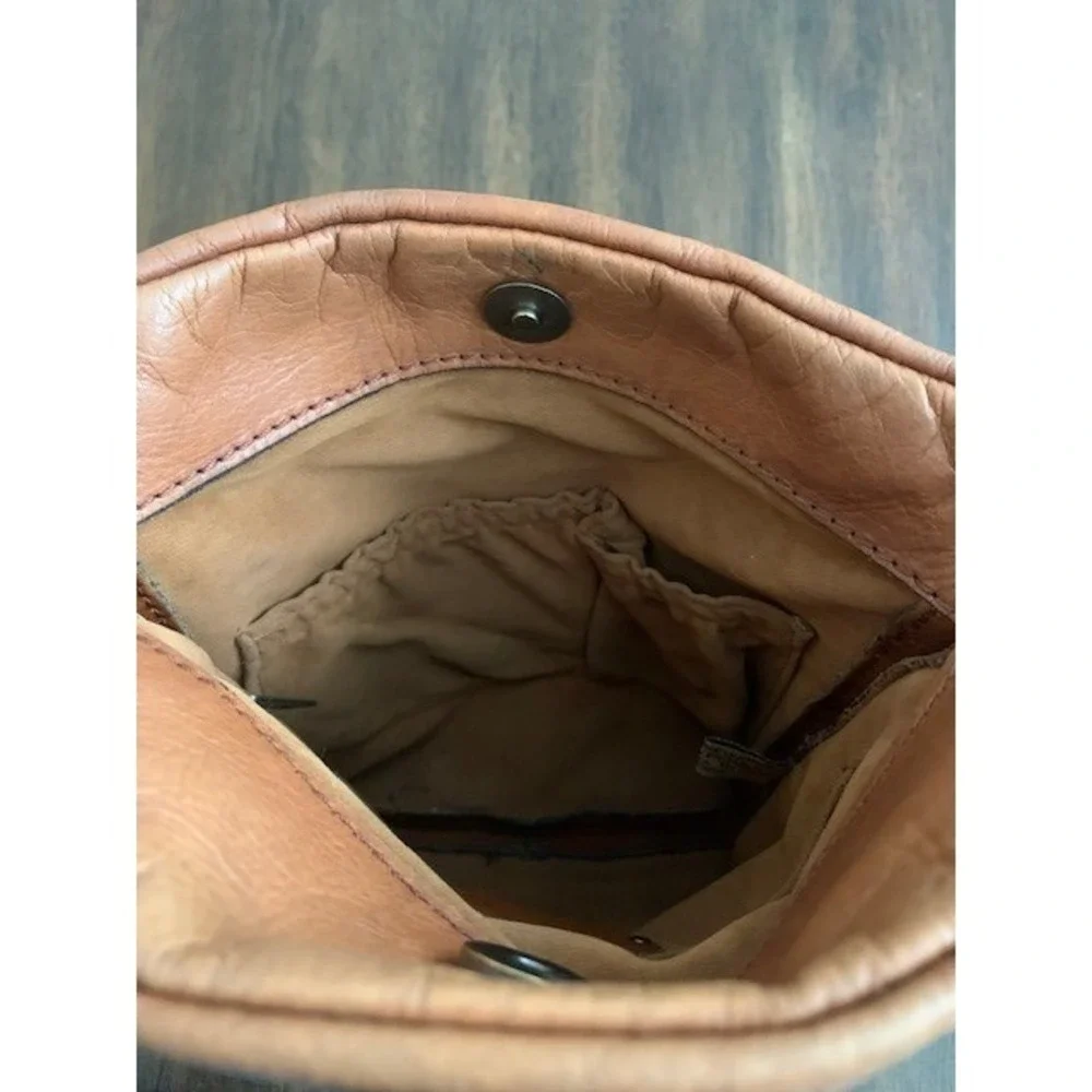 Patricia Nash Tan Leather North South Crossbody Bag Antique Brass Hardware Boho - Picture 7 of 10